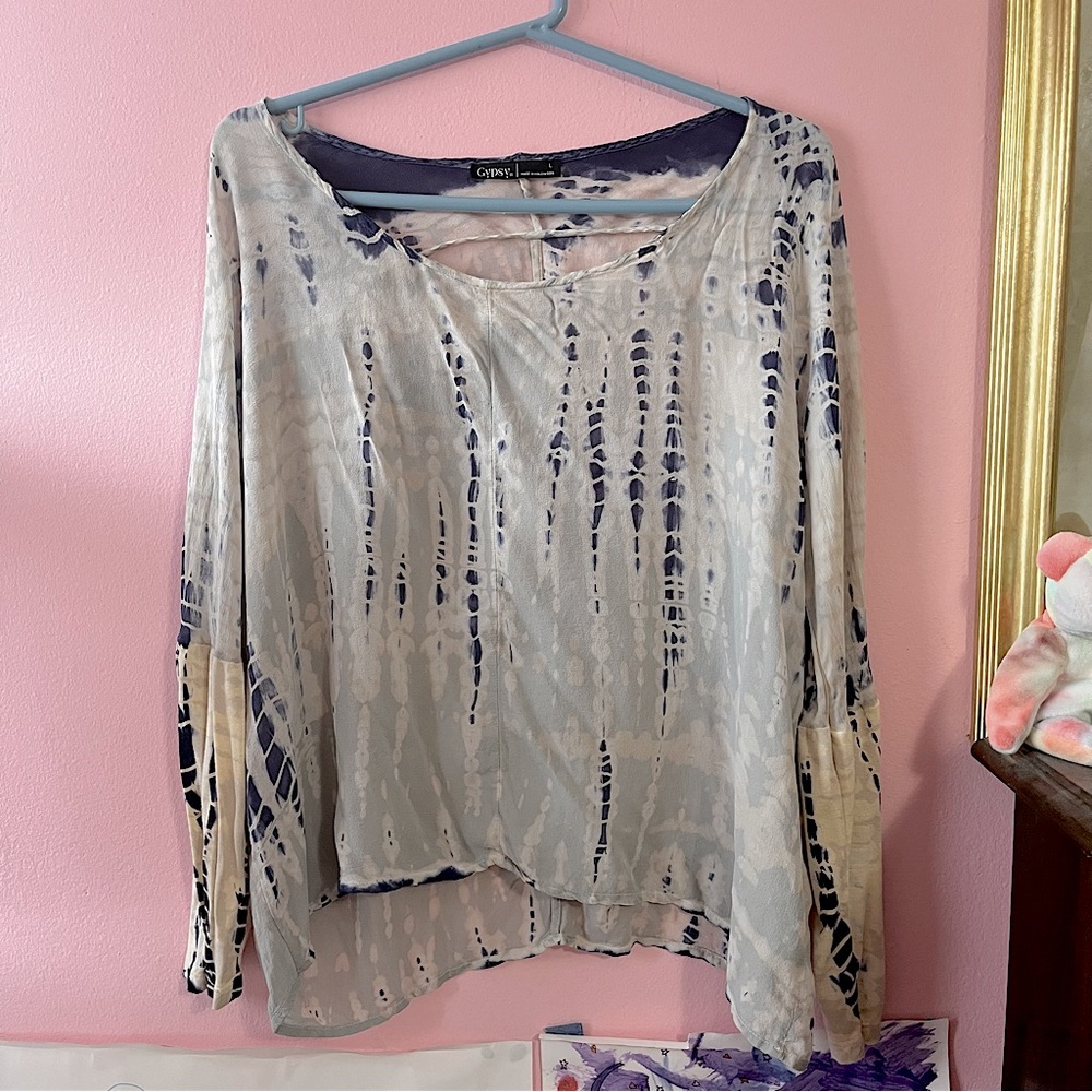 Size L Gypsy 05 Authentic Designer Blouse Tie Dye Boho Hippie Cute Blue